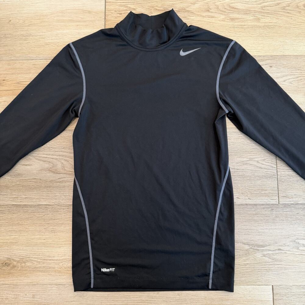 Nike Pro Combat Dri-FIT Mens Med Black Long Sleeve Compression Shirt Fitted EUC